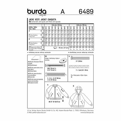 BURDA Sewing Pattern 6489 Blouson Jackets