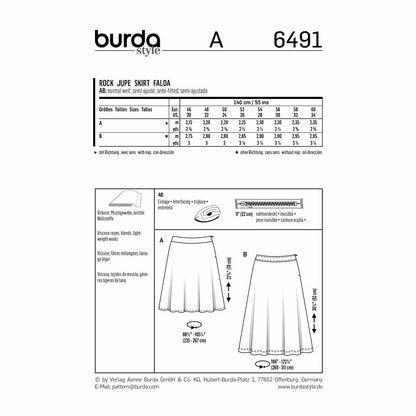 BURDA Sewing Pattern 6491 Bias-Cut Skirt