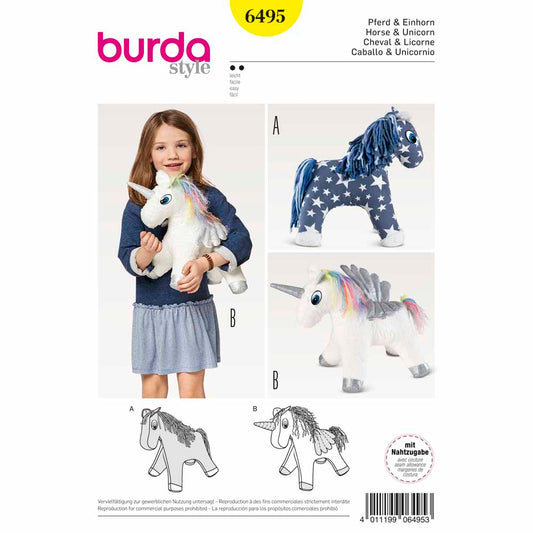 BURDA Sewing Pattern 6495 Stuffed Animal Horse/Unicorn