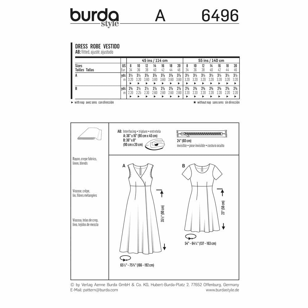 BURDA Sewing Pattern 6496 High-Waist Faux-Wrap Dress