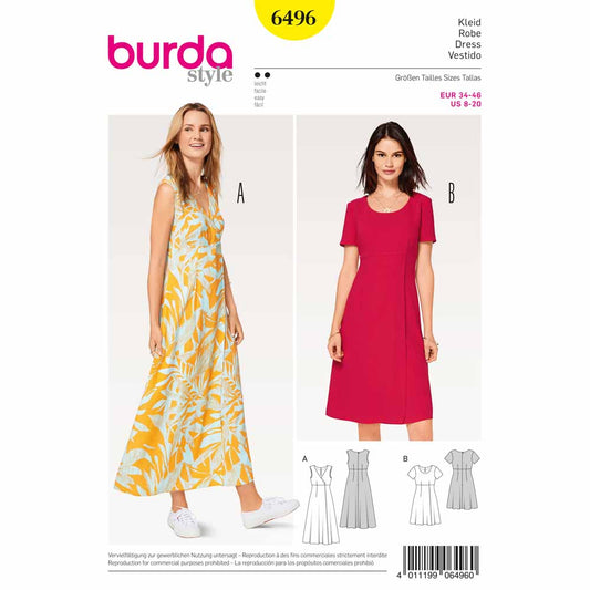 BURDA Sewing Pattern 6496 High-Waist Faux-Wrap Dress