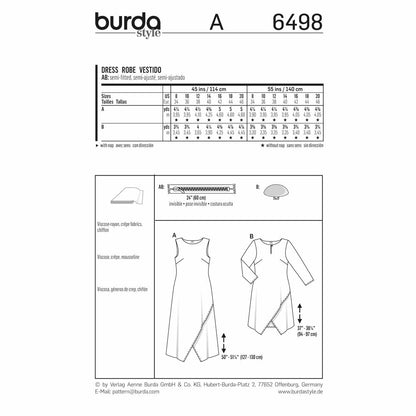 BURDA Sewing Pattern 6498 Two-Layer Wrap-Look Dress
