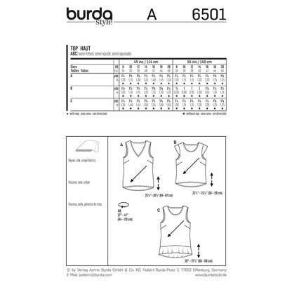 BURDA Sewing Pattern 6501 Bias-Cut Tops