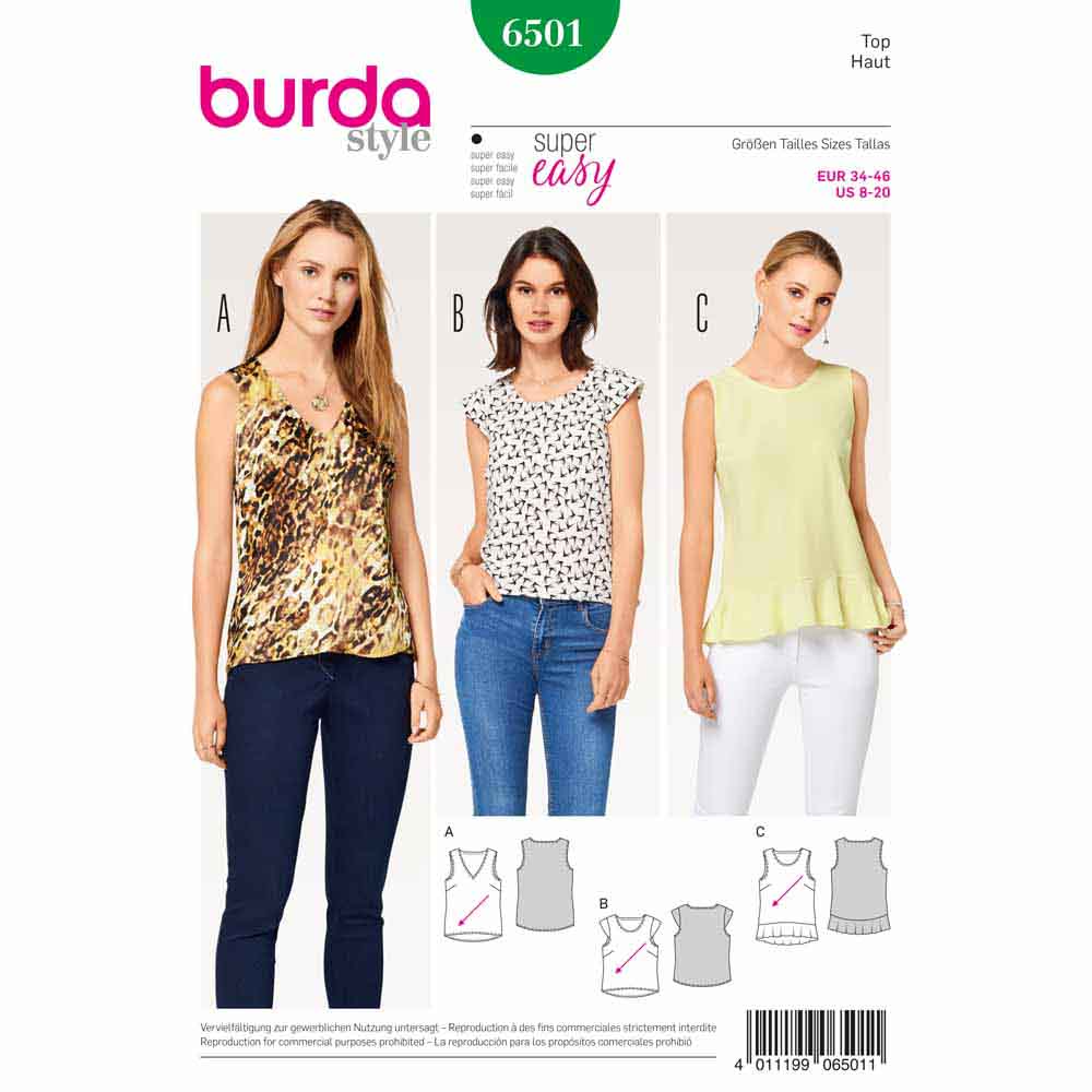 BURDA Sewing Pattern 6501 Bias-Cut Tops