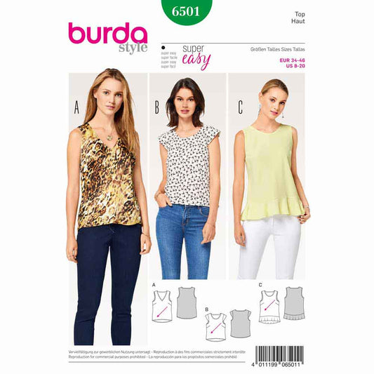BURDA Sewing Pattern 6501 Bias-Cut Tops