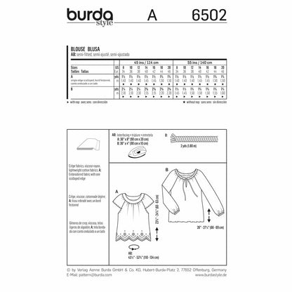 BURDA Sewing Pattern 6502 Peasant Blouses