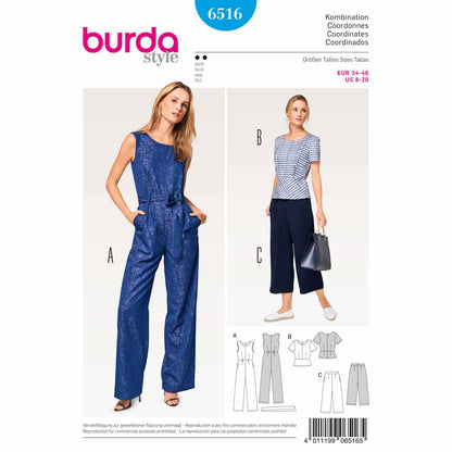 BURDA Sewing Pattern 6516 Jumpsuit, Trousers & Top