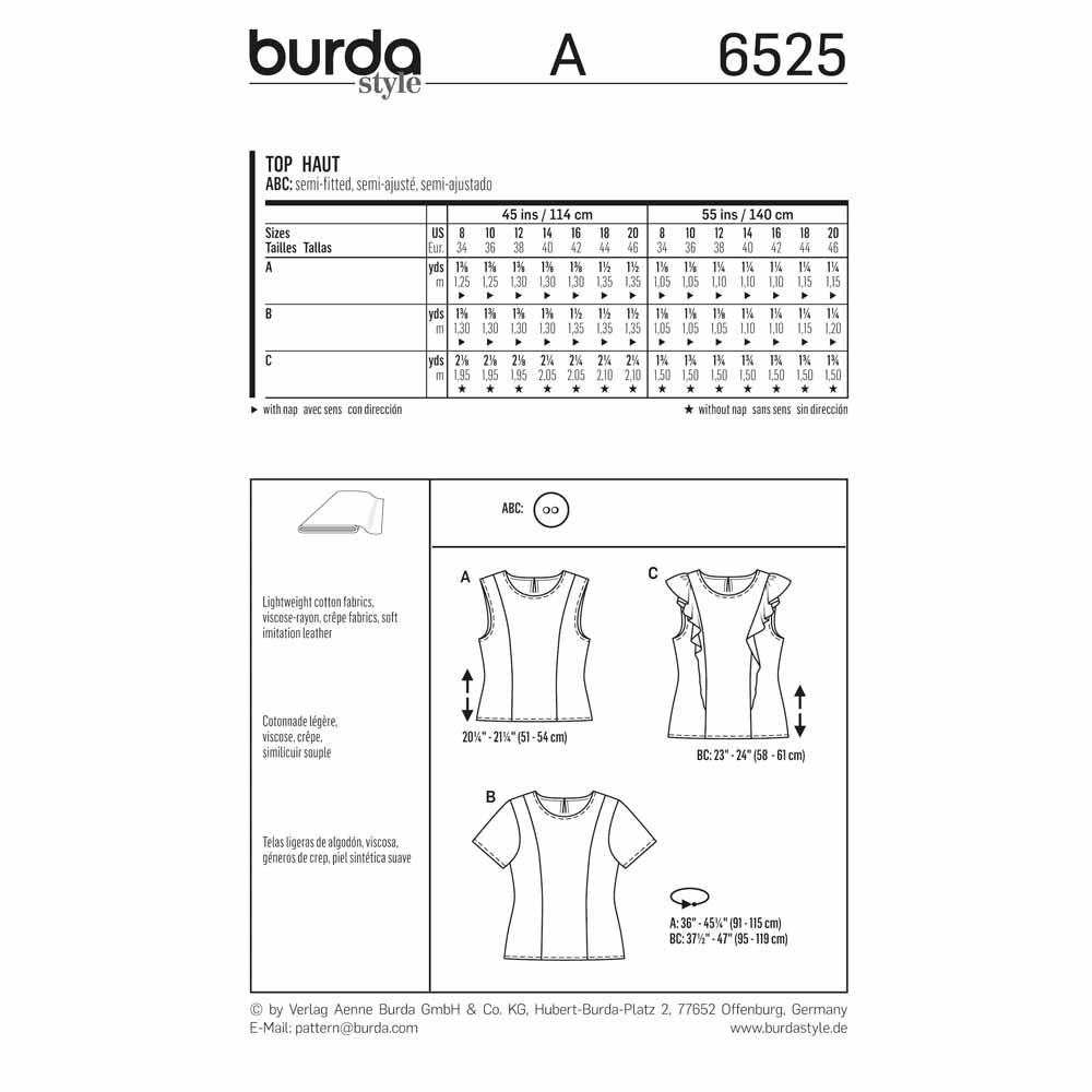 BURDA Sewing Pattern 6525 Panel-Seam Top