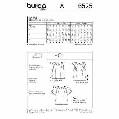 BURDA Sewing Pattern 6525 Panel-Seam Top