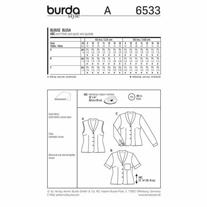 BURDA Sewing Pattern 6533 Shawl-Collar Blouse