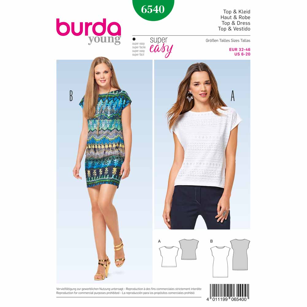 BURDA Sewing Pattern Pattern 6540 Ladies Top & Dress