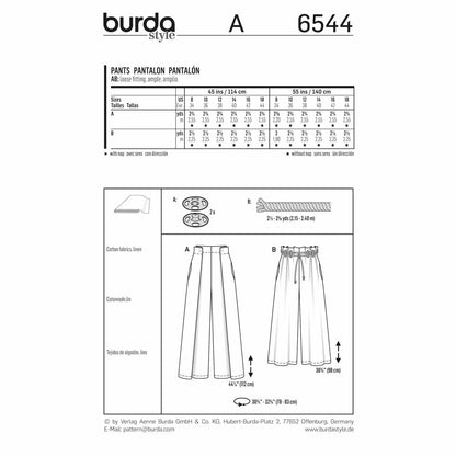 BURDA Sewing Pattern Pattern 6544 Ladies Pants