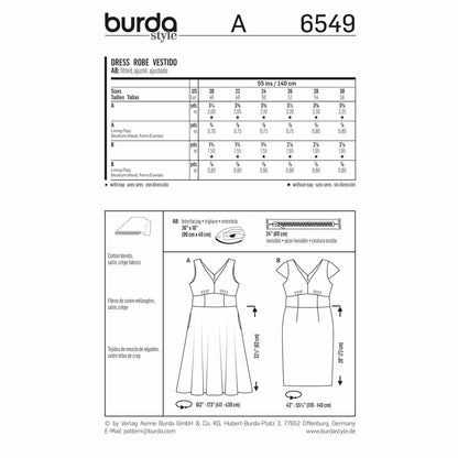 BURDA Sewing Pattern Pattern 6549 Ladies Dress