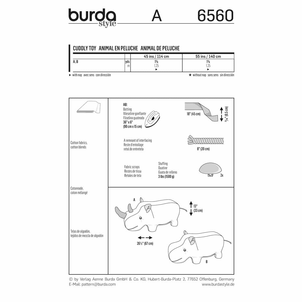 BURDA Sewing Pattern Pattern 6560 Stuffed Animals