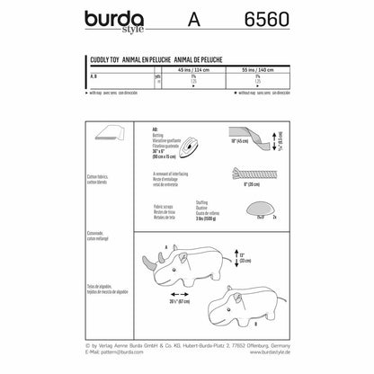BURDA Sewing Pattern Pattern 6560 Stuffed Animals