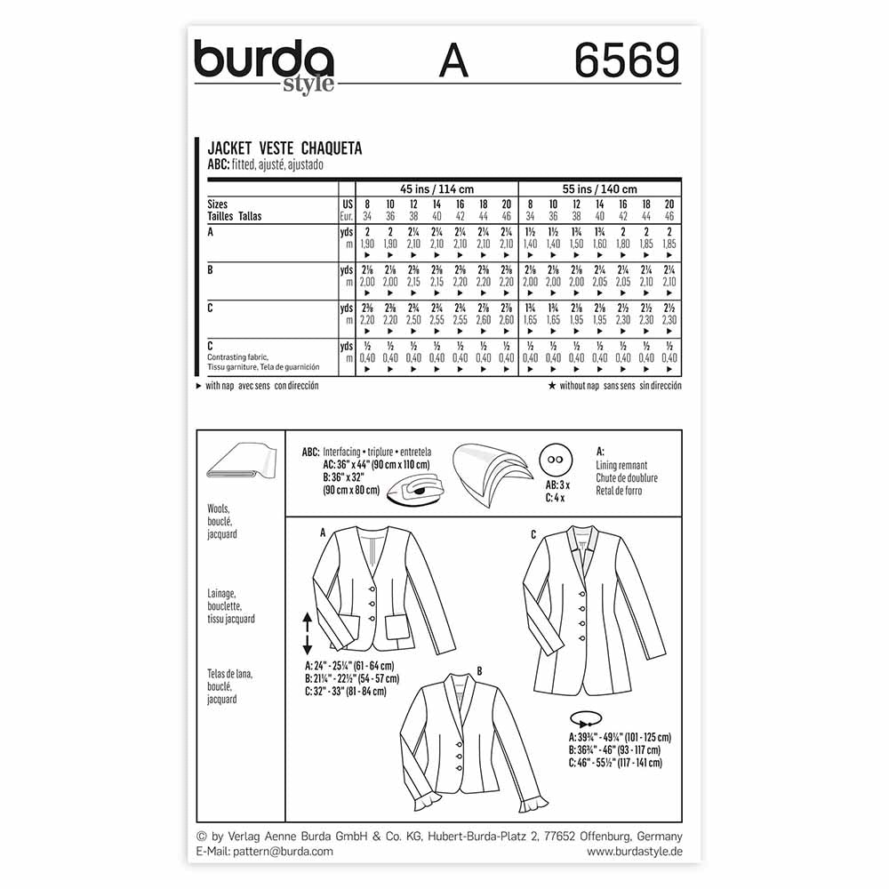 BURDA Sewing Pattern Pattern 6569 Ladies Jacket