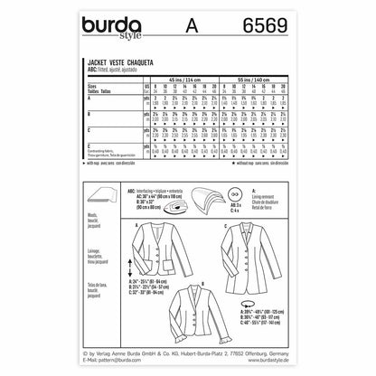 BURDA Sewing Pattern Pattern 6569 Ladies Jacket