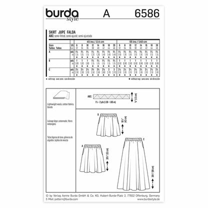 BURDA Sewing Pattern Pattern 6586 Ladies Skirt