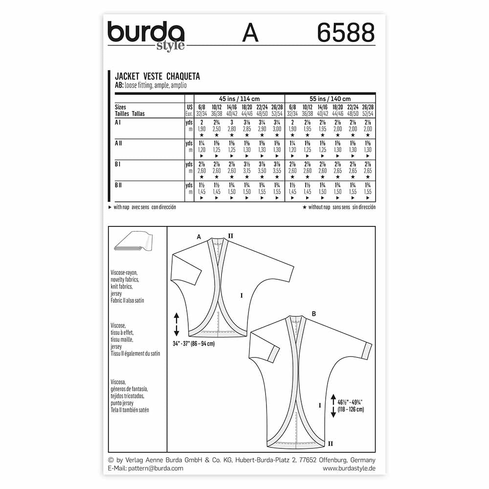 BURDA Sewing Pattern Pattern 6588 Ladies Jacket
