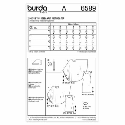 BURDA Sewing Pattern Pattern 6589 Ladies Dress & Top
