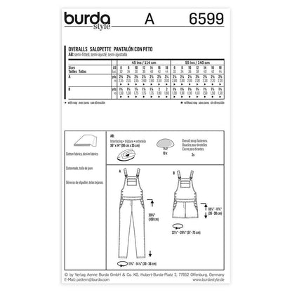 BURDA Sewing Pattern Pattern 6599 Ladies Overalls
