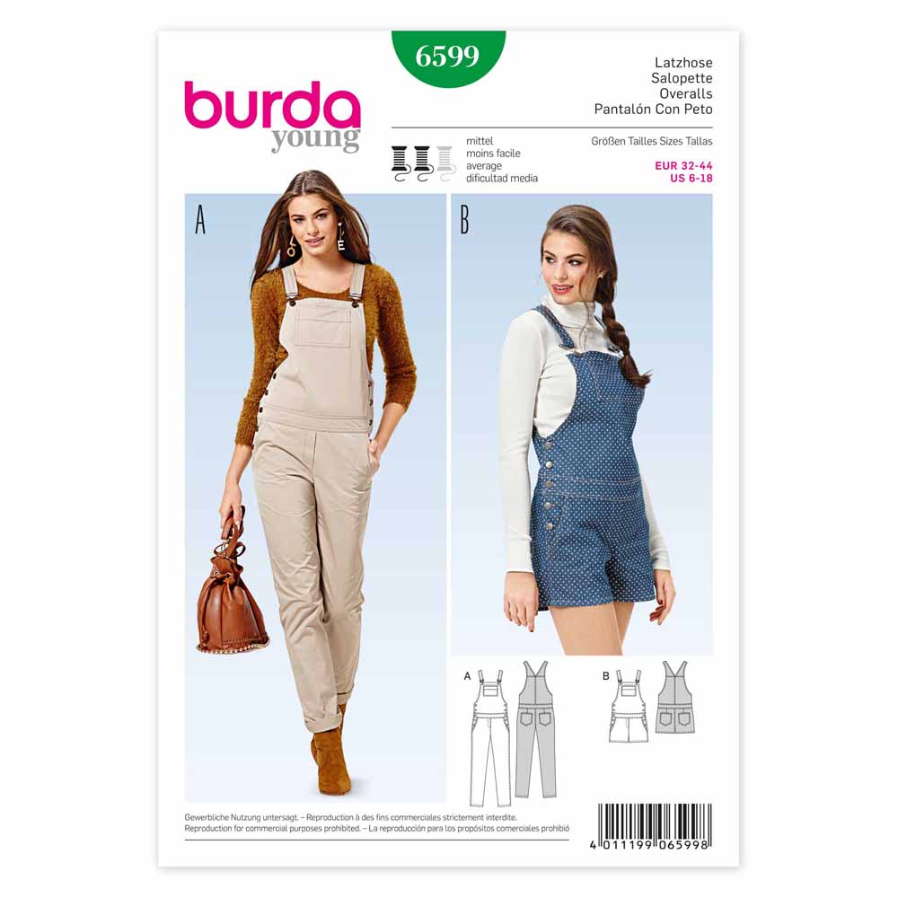 BURDA Sewing Pattern Pattern 6599 Ladies Overalls