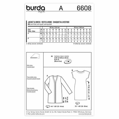 BURDA Sewing Pattern Pattern 6608 Ladies Jacket & Dress