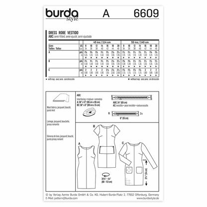 BURDA Sewing Pattern Pattern 6609 Ladies Dress
