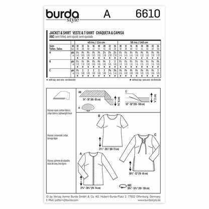 BURDA Sewing Pattern Pattern 6610 Ladies Jacket & Shirt