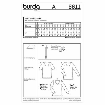 BURDA Sewing Pattern Pattern 6611 Ladies Shirt