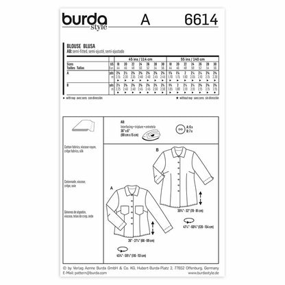 BURDA Sewing Pattern Pattern 6614 Ladies Blouse