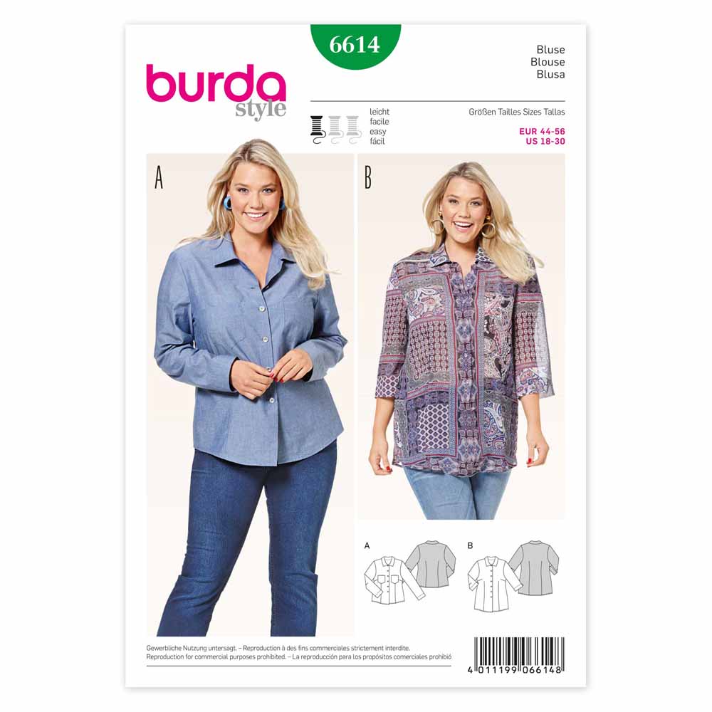 BURDA Sewing Pattern Pattern 6614 Ladies Blouse