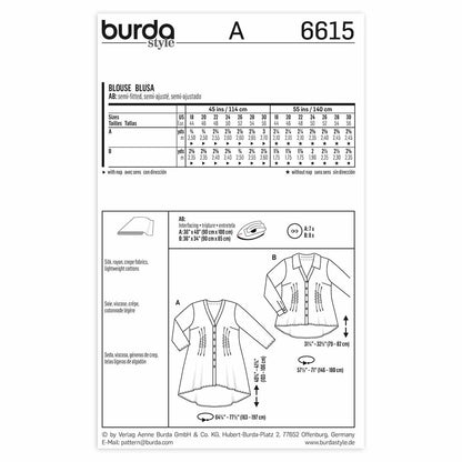 BURDA Sewing Pattern Pattern 6615 Ladies Blouse