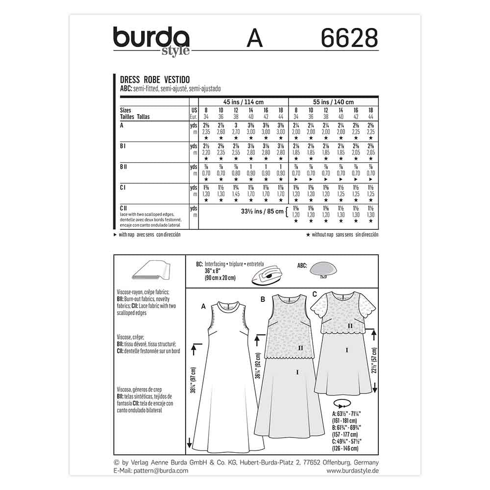 BURDA Sewing Pattern Pattern 6628 Ladies Dress
