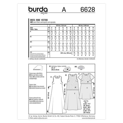 BURDA Sewing Pattern Pattern 6628 Ladies Dress