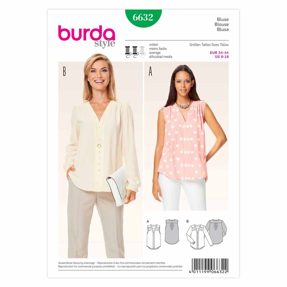 BURDA Blouse Sewing Pattern 6632 V-neck Pullover