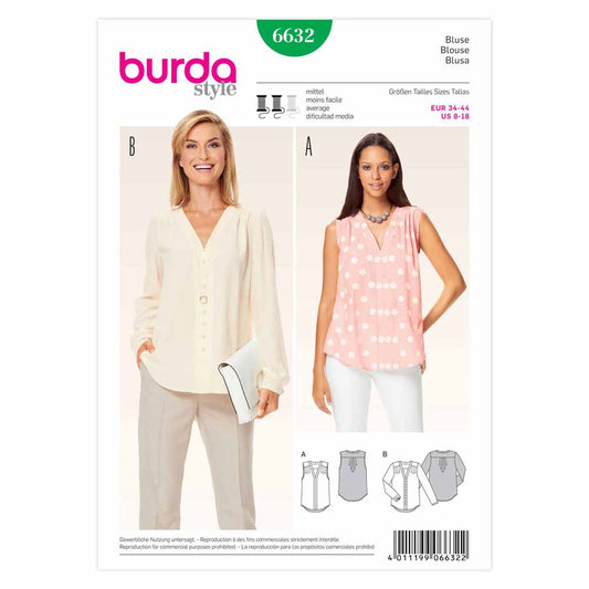 BURDA Blouse Sewing Pattern 6632 V-neck Pullover