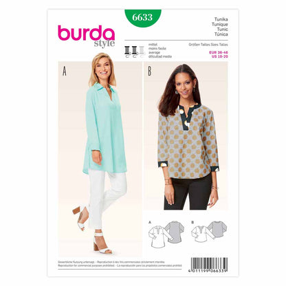 BURDA Tunic Sewing Pattern 6633 Collar Or Round Neck