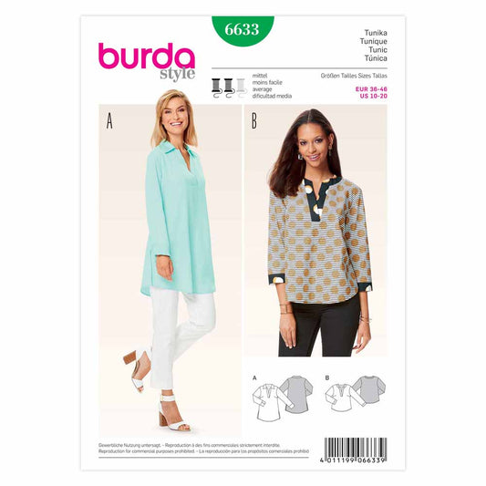 BURDA Tunic Sewing Pattern 6633 Collar Or Round Neck
