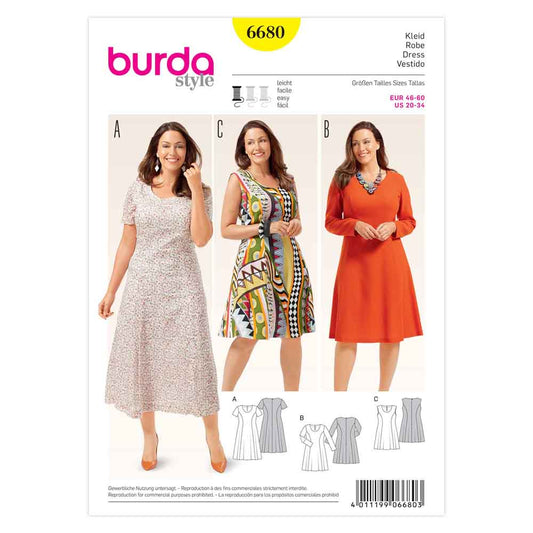 BURDA Dress Sewing Pattern 6680 Plus Sizes