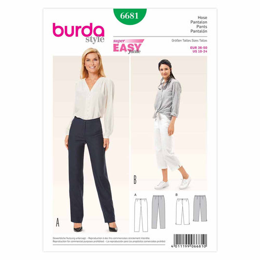BURDA Trousers Sewing Pattern 6681 Slim Or Cropped