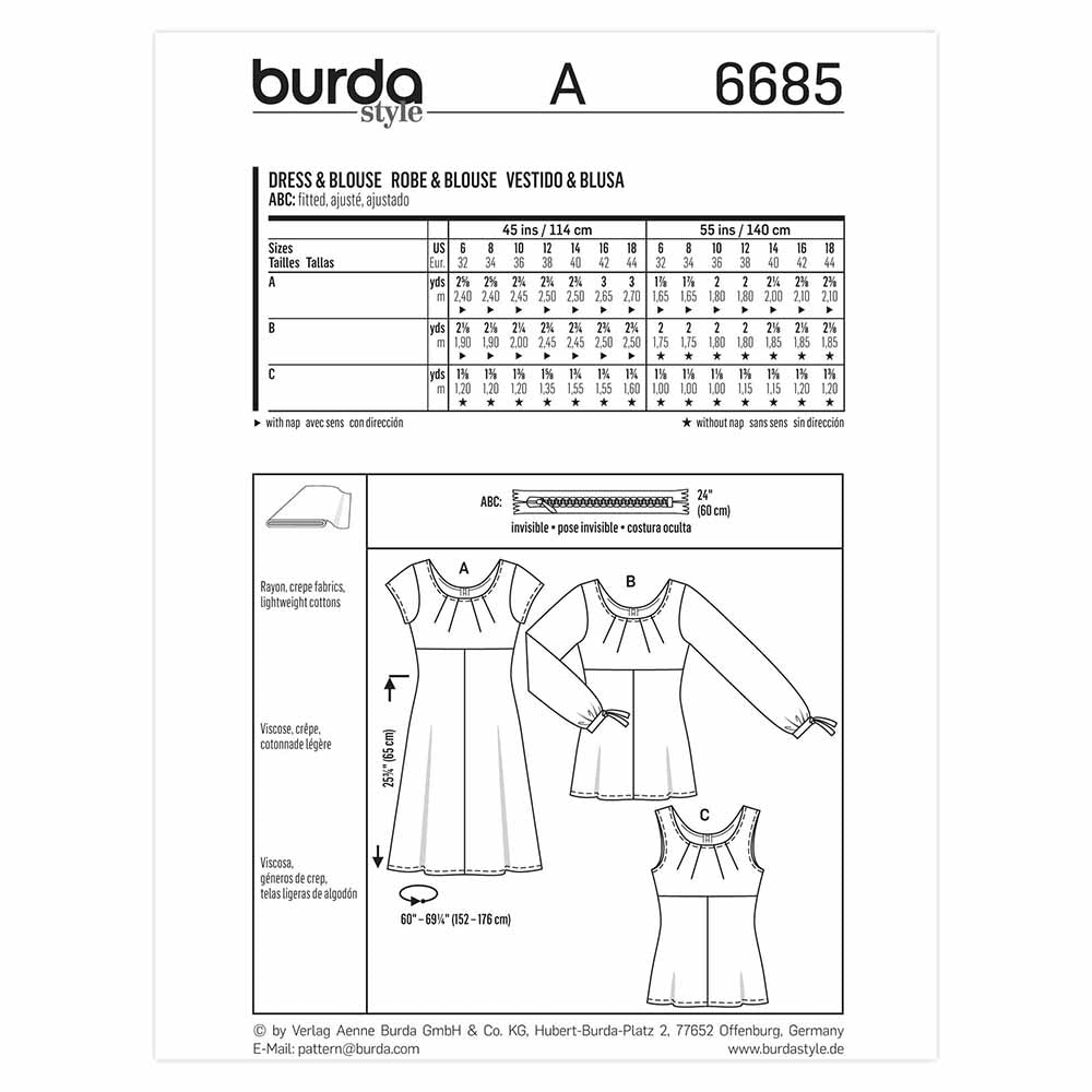 BURDA Dress And Blouse Sewing Pattern 6685