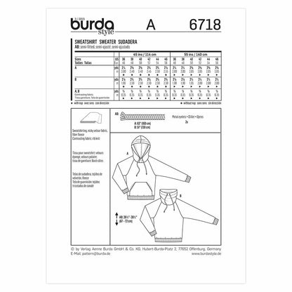 BURDA Men’s Sweatshirt Sewing Pattern 6718