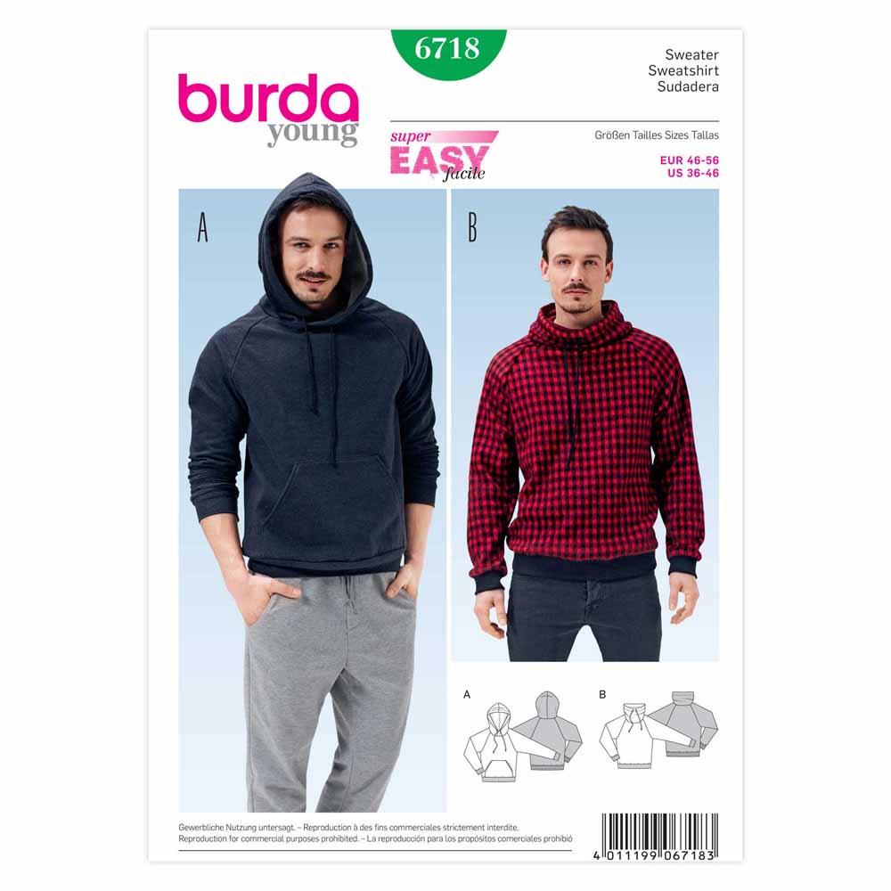 BURDA Men’s Sweatshirt Sewing Pattern 6718