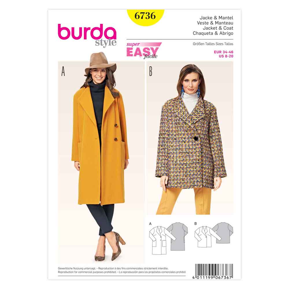 BURDA - 6736 Ladies Jacket/Coat