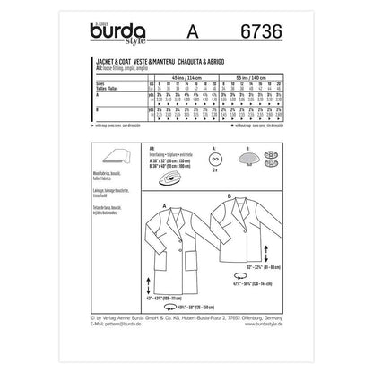 BURDA Jacket And Coat Sewing Pattern 6736