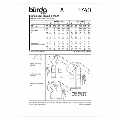 BURDA Unisex Bathrobe Sewing Pattern 6740
