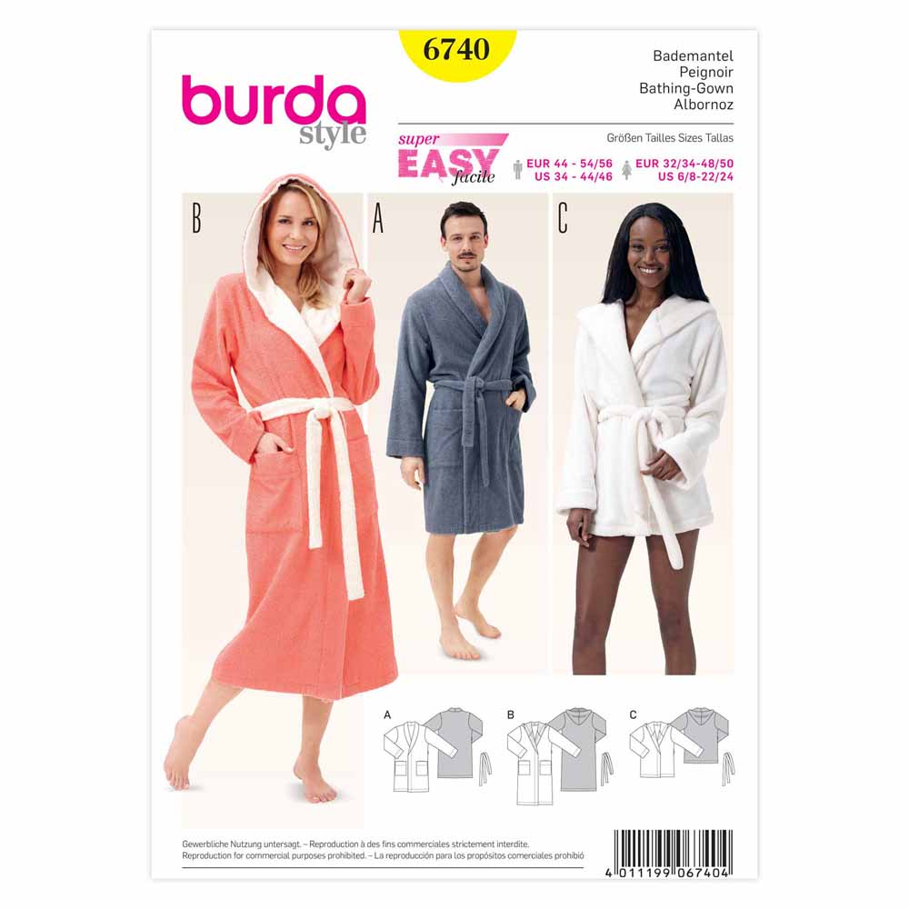 BURDA Unisex Bathrobe Sewing Pattern 6740