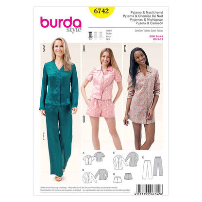 BURDA Ladies Pyjamas Sewing Pattern 6742