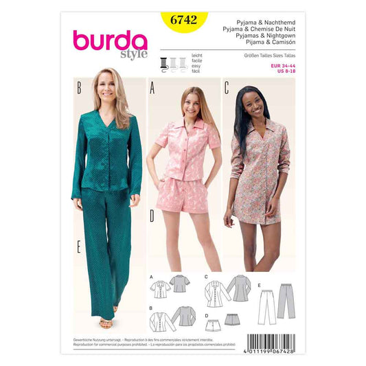 BURDA Ladies Pyjamas Sewing Pattern 6742